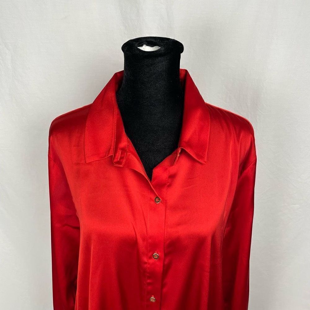 Bold Elements NWT Silken Tie Front Long Sleeve Blouse - Women’s XL - Picture 3 of 10